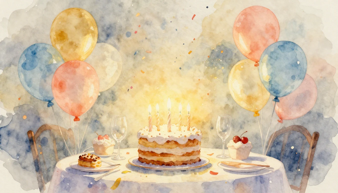 A warm and festive watercolor painting depicting a magical b...