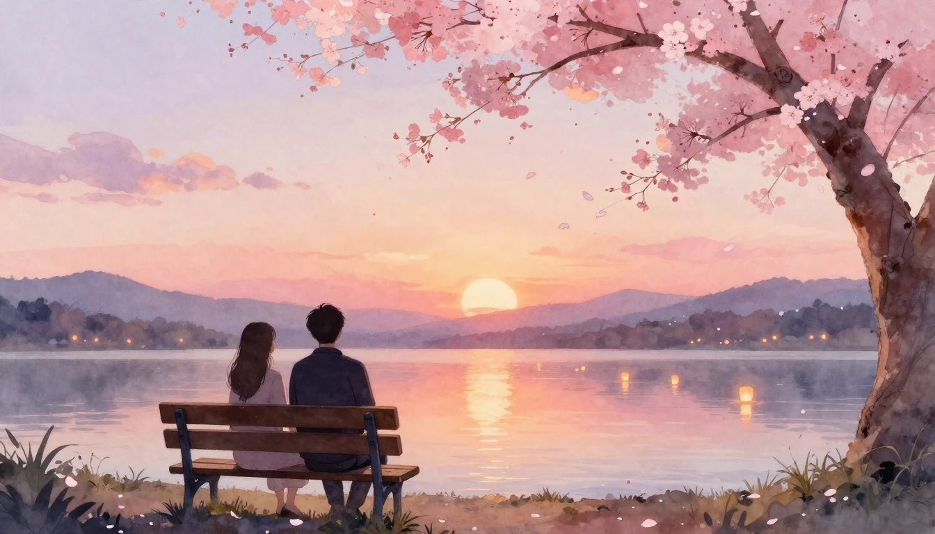 A dreamy and romantic scene in a soft watercolor style. Two ...