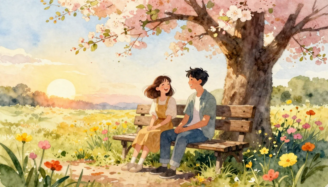 A warm and heartwarming watercolor painting of two close fri...