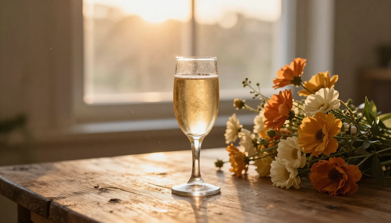 A warm and inviting scene featuring a delicate glass of spar...