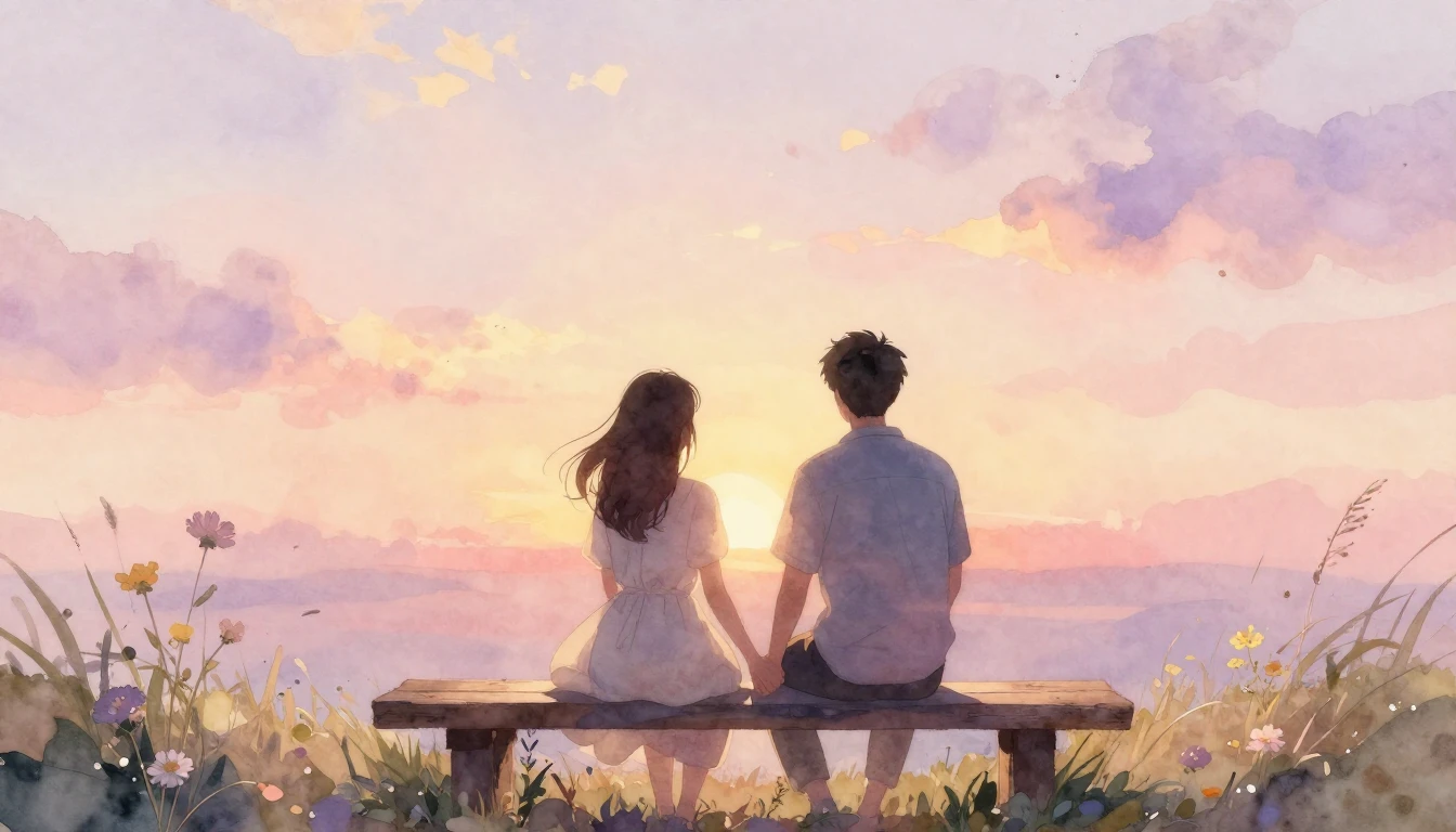 A romantic and cozy scene of two people sitting closely toge...