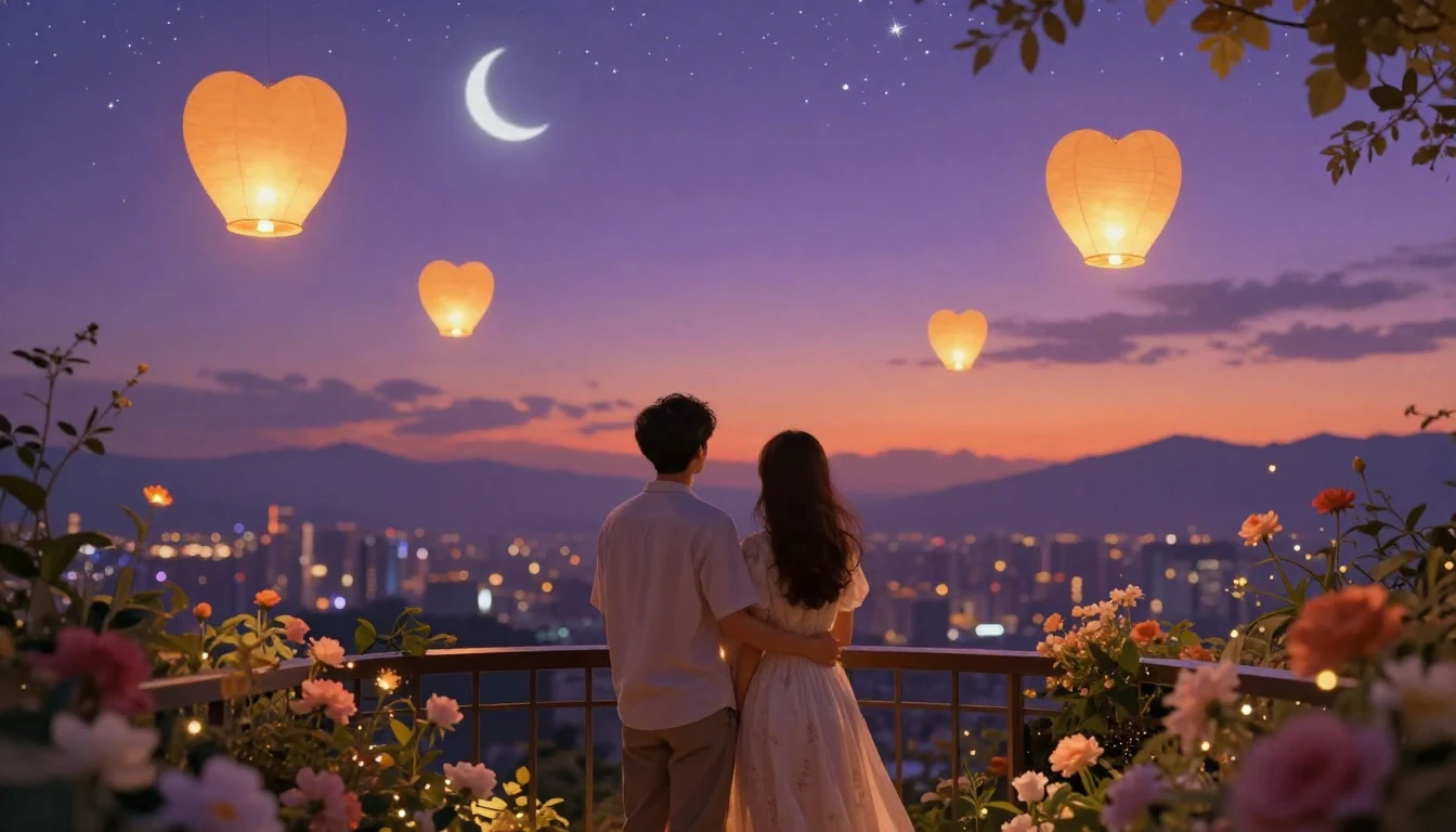 A highly detailed and romantic scene of a couple standing to...