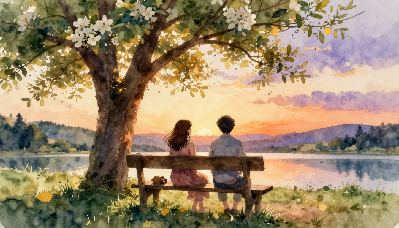 A warm and inviting scene of two friends sitting on a rustic...