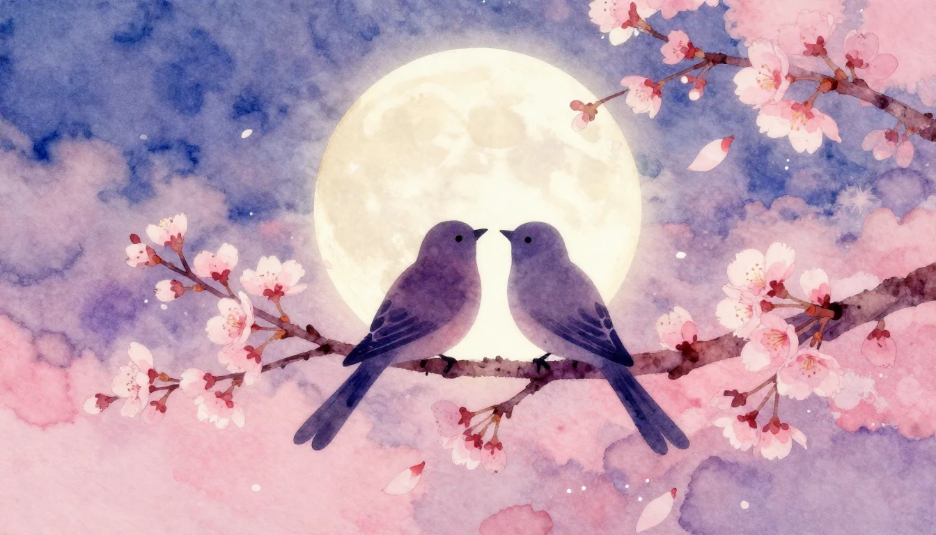 A soft and dreamy watercolor painting depicting two stylized...