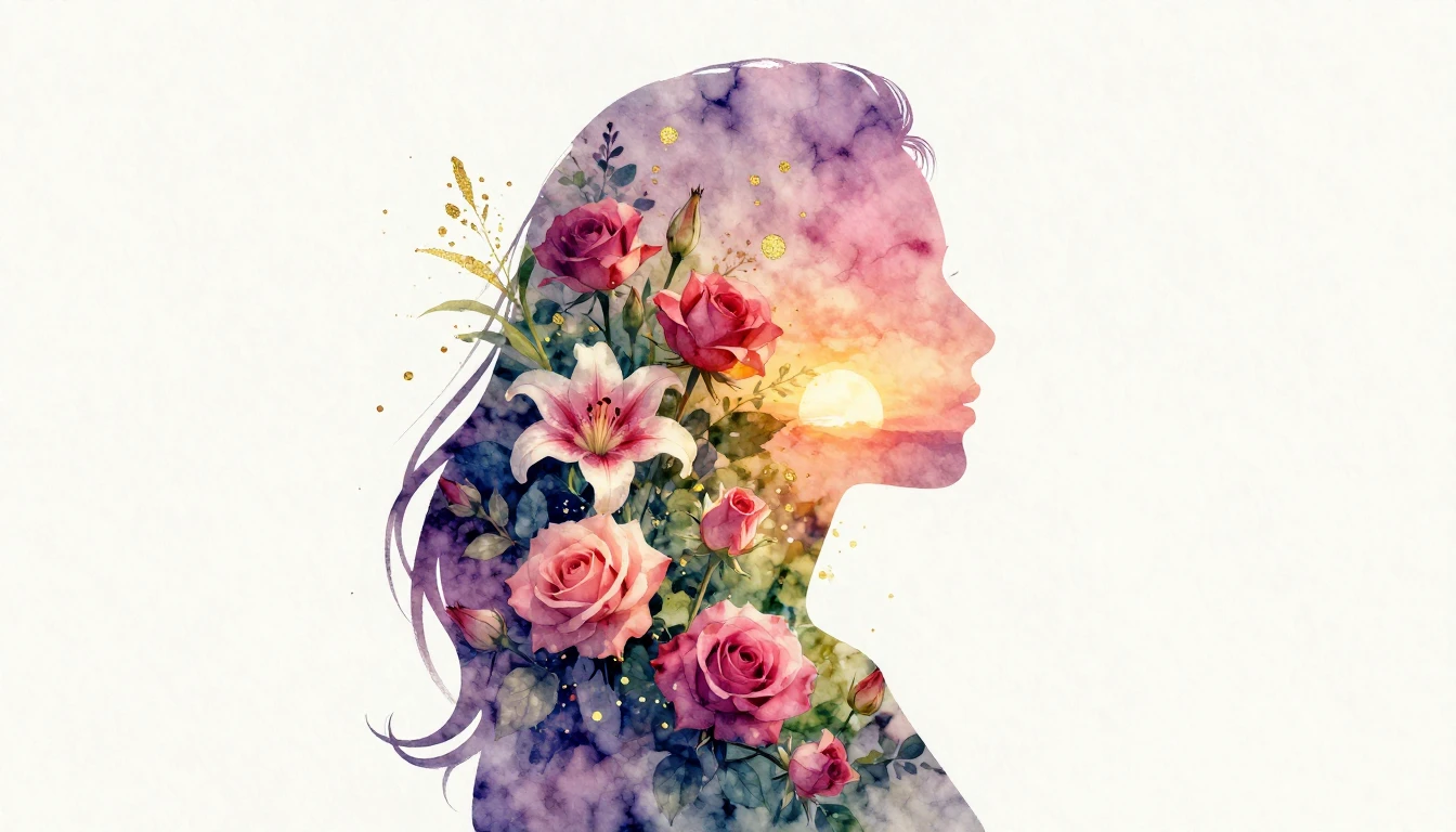 A stunning double exposure watercolor illustration featuring...