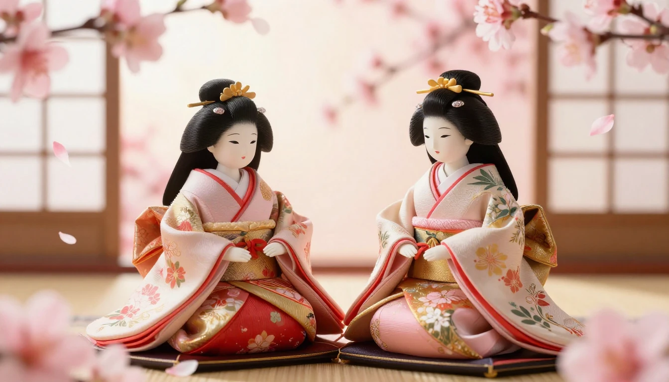 A pair of traditional Japanese Hina dolls, the Emperor and E...