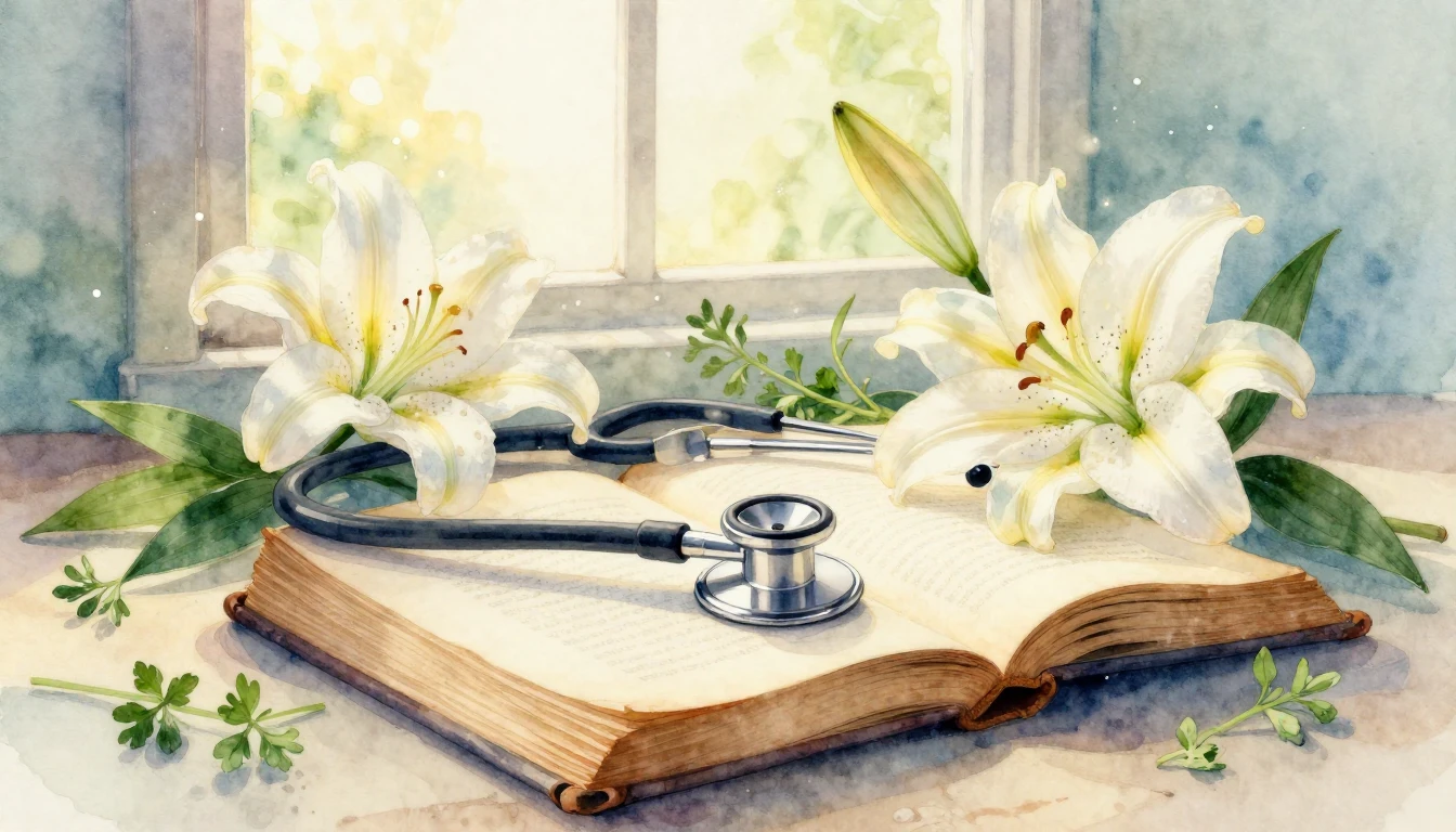 A soft, healing atmosphere depicted in watercolor style. Cen...