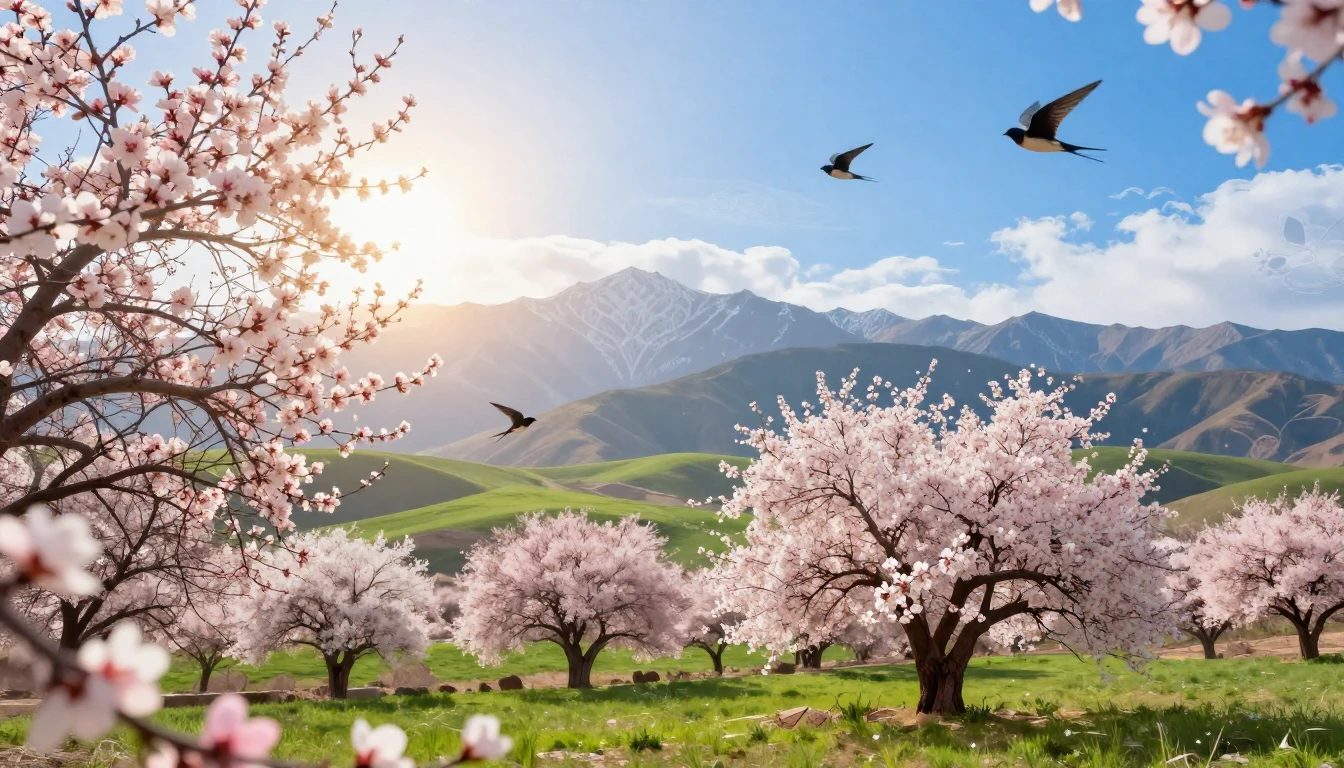 A breathtaking and vibrant spring landscape illustrating the...