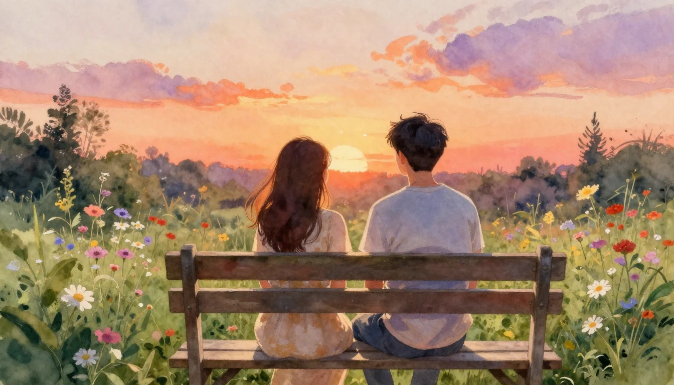 A warm and nostalgic watercolor painting depicting two close...