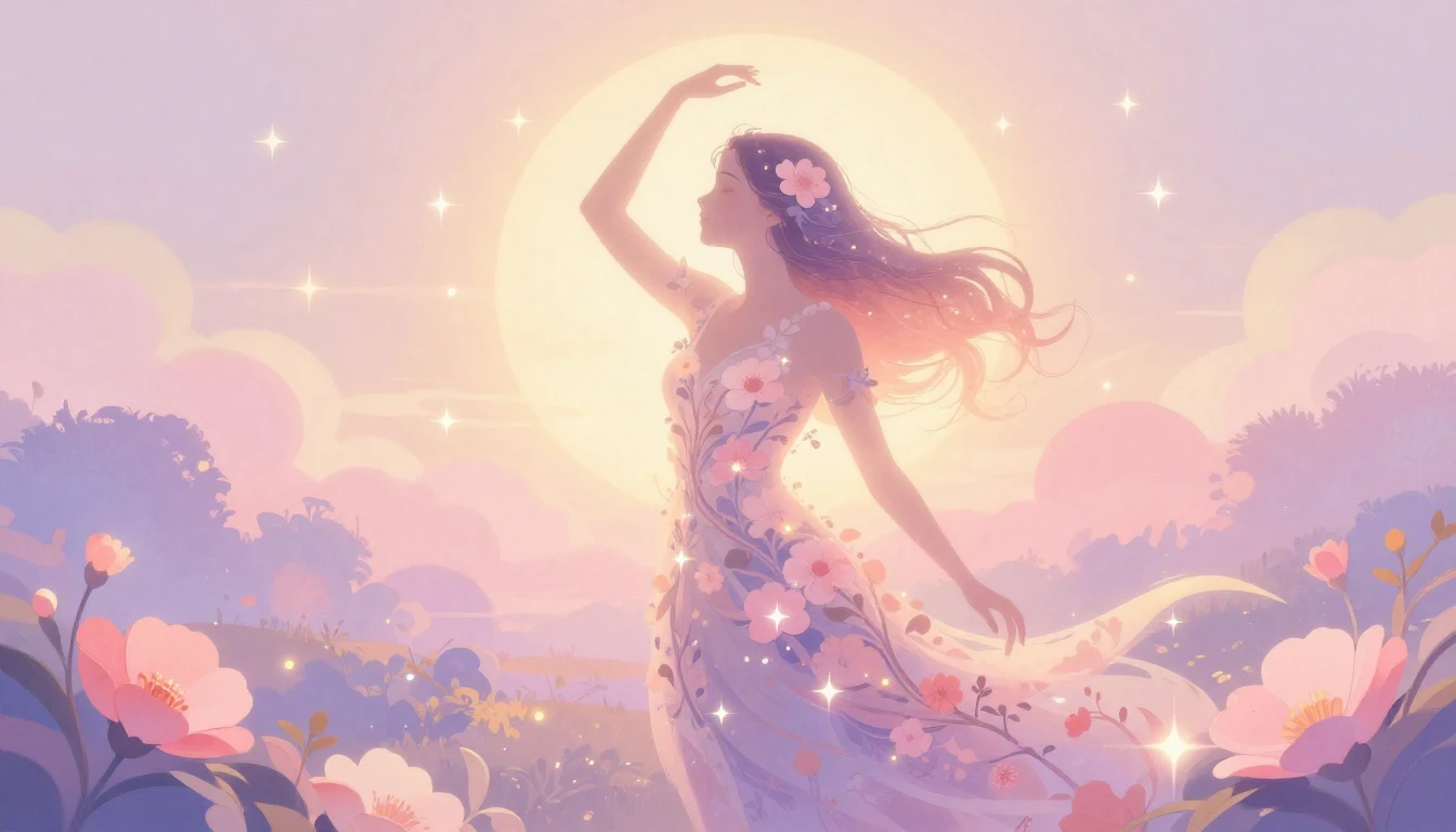 A beautiful, ethereal illustration celebrating womanhood. A ...