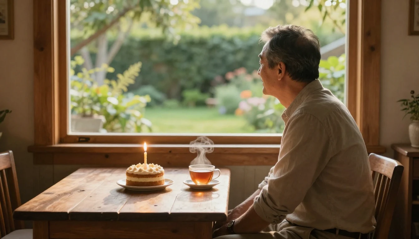 A heartwarming and nostalgic scene of a middle-aged father s...