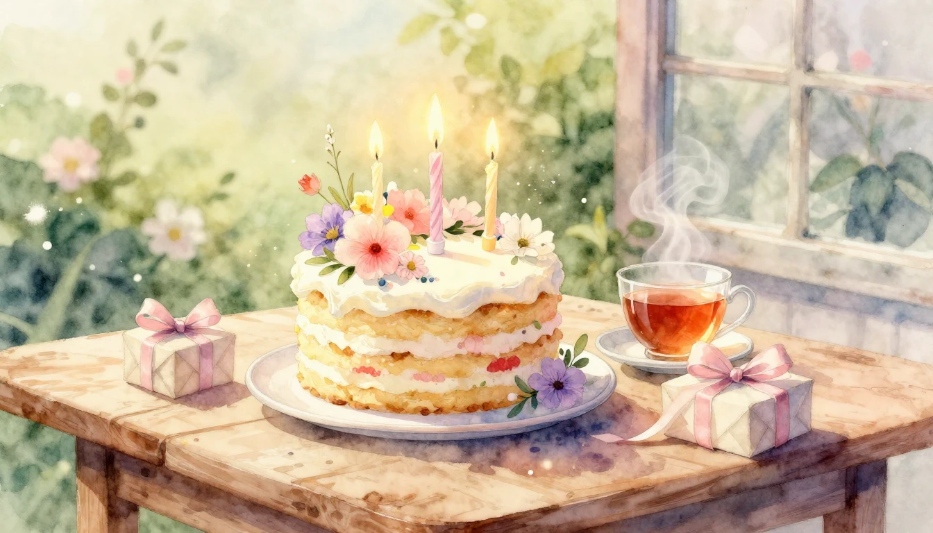 A beautiful watercolor painting of a celebratory scene. On a...