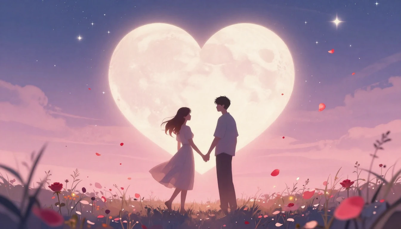 A dreamy and romantic scene depicting the silhouette of a co...