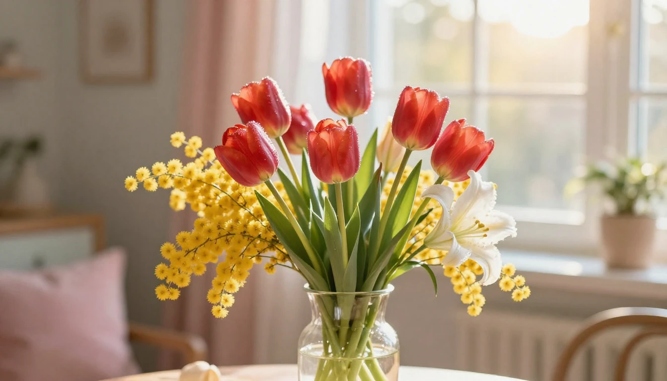 A breathtaking composition of spring flowers including vibra...