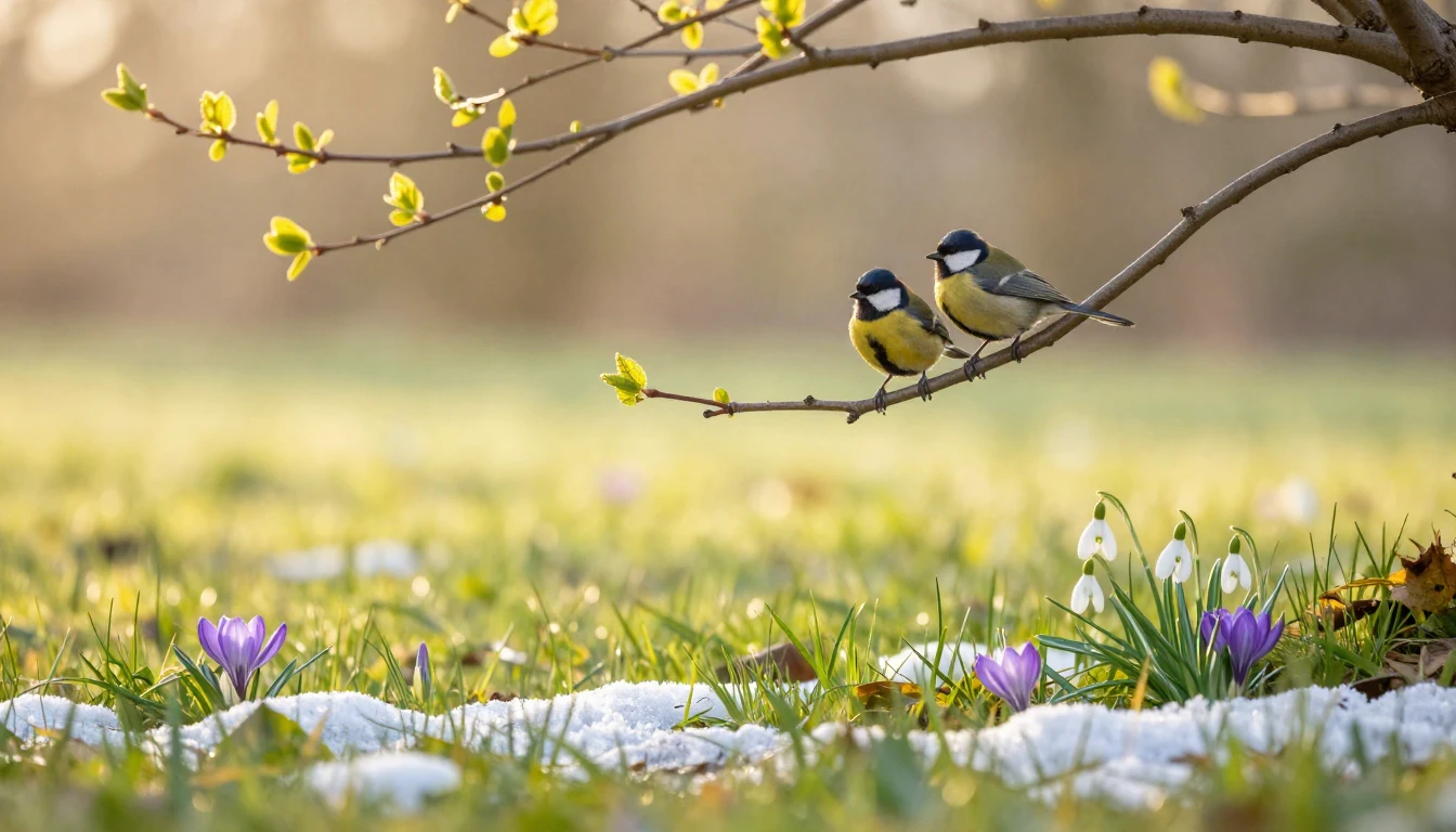 A beautiful spring landscape where the last patches of snow ...