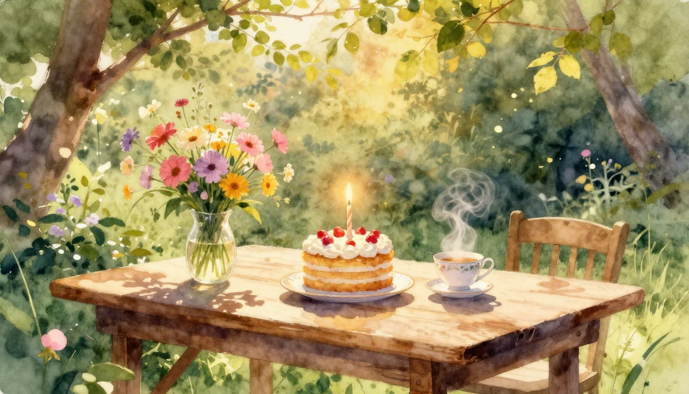 A warm and inviting watercolor painting of a celebratory sce...