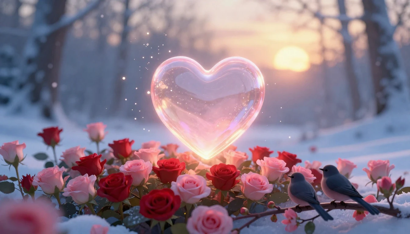 A whimsical and romantic scene depicting a glowing, transluc...