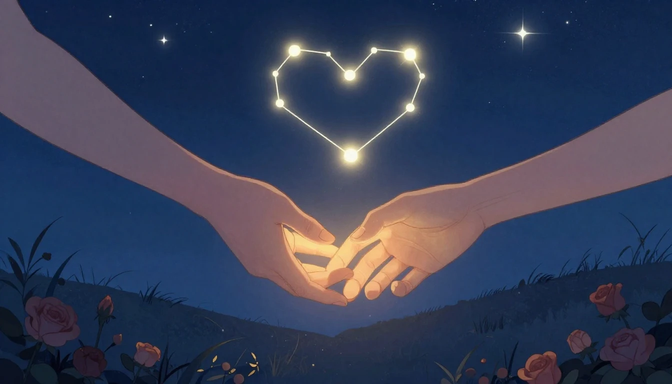 A romantic and dreamy illustration of two intertwined hands ...