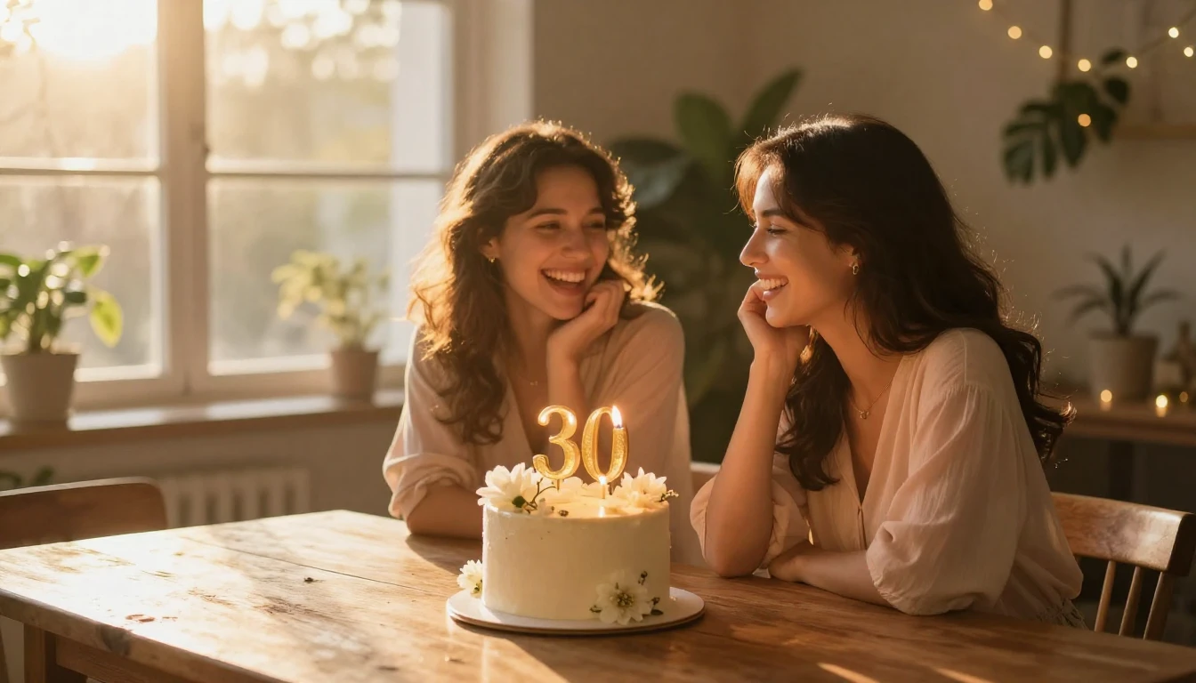 A warm and cozy scene celebrating a 30th birthday milestone....