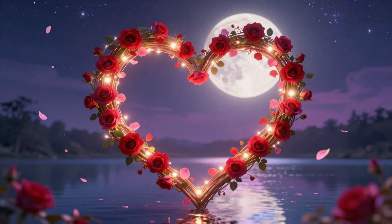 A dreamy and romantic composition featuring a large, glowing...