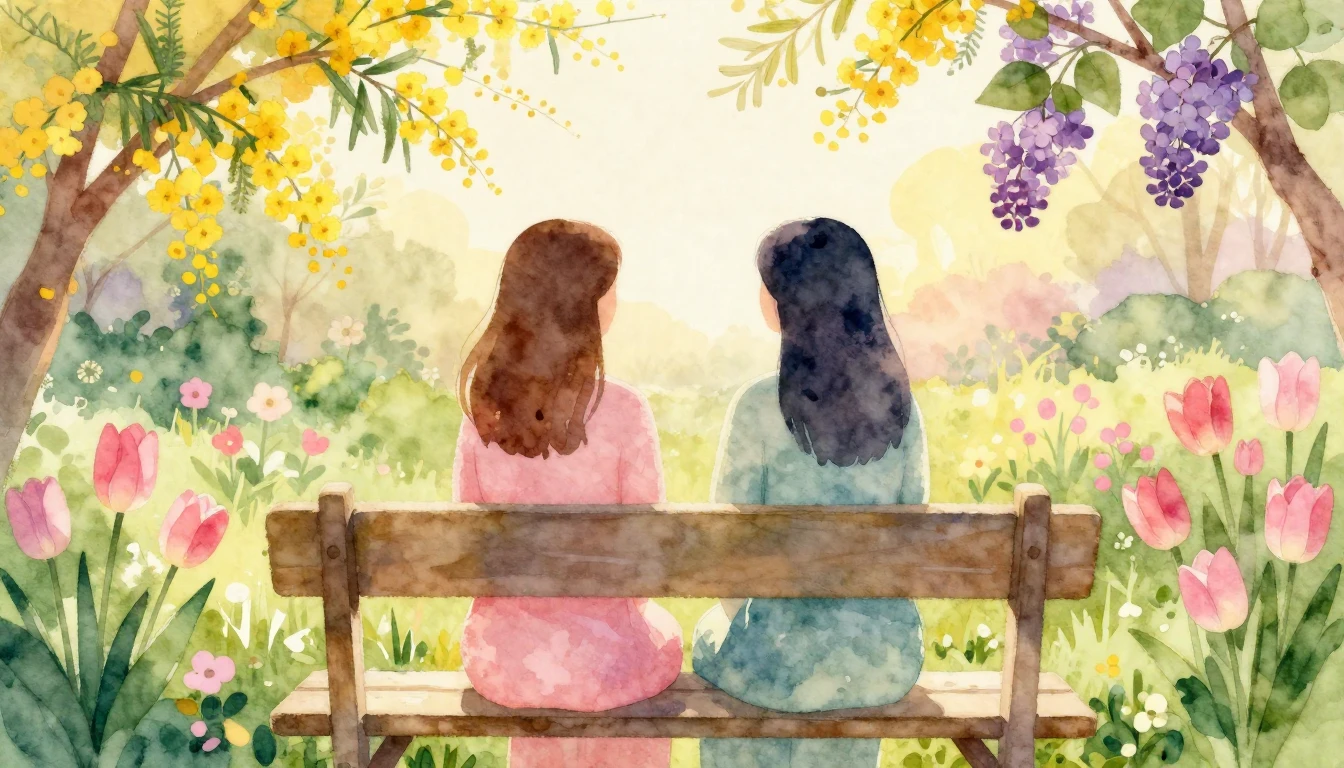 A soft and dreamy watercolor illustration depicting two abst...