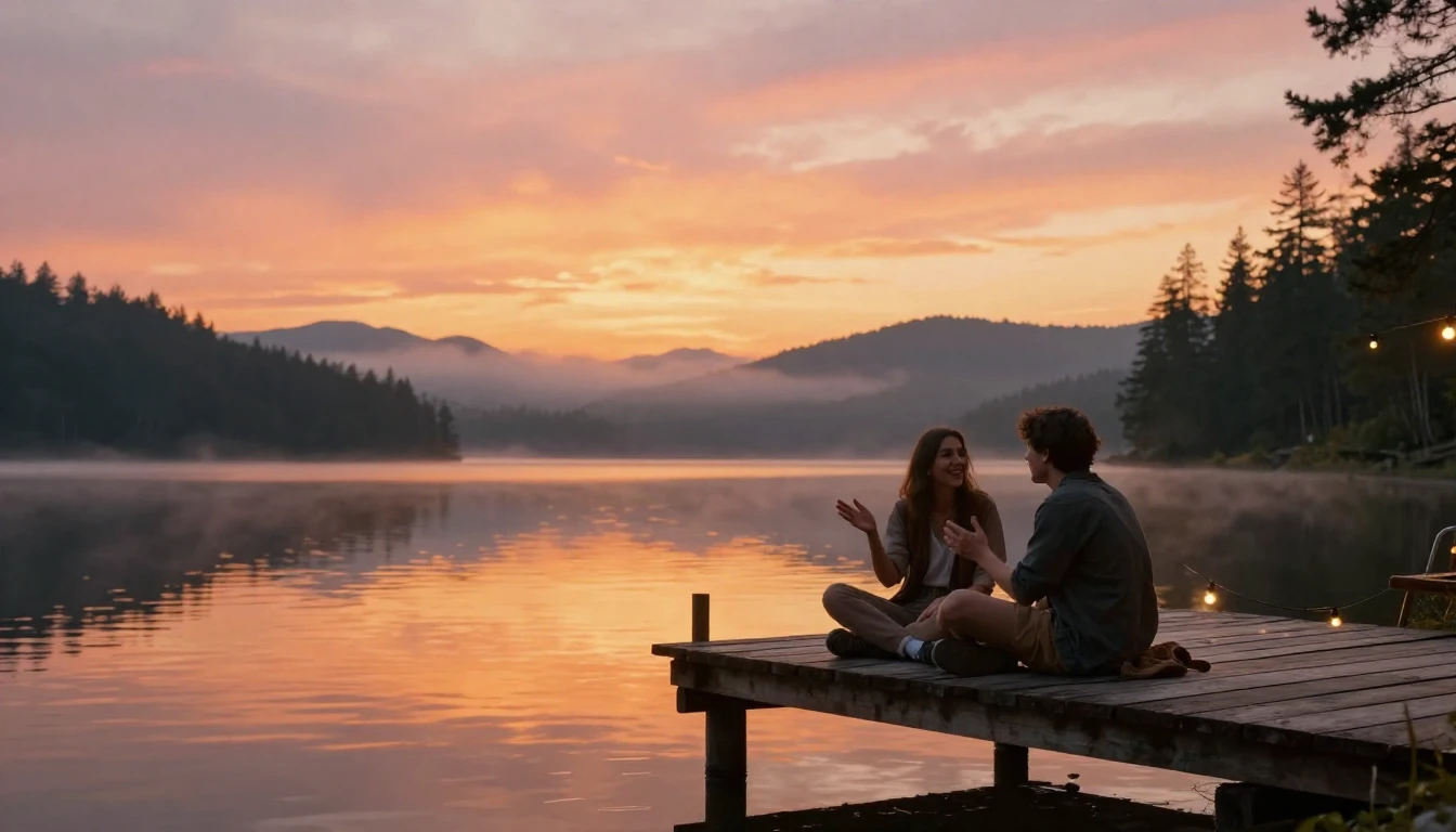 A heartwarming scene of two close friends sitting together o...