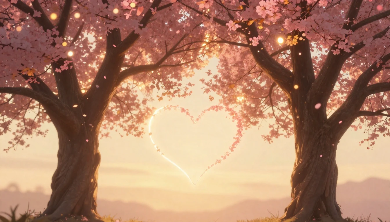 A soft and ethereal composition featuring two large, ancient...