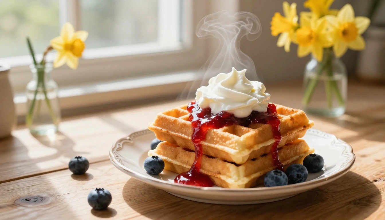 A warm and inviting scene featuring a stack of golden-brown,...