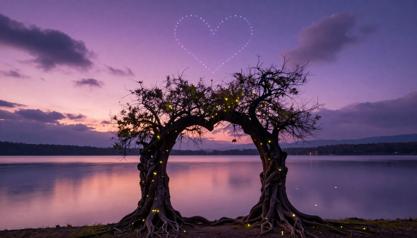 A breathtaking romantic scene at twilight, featuring a seren...