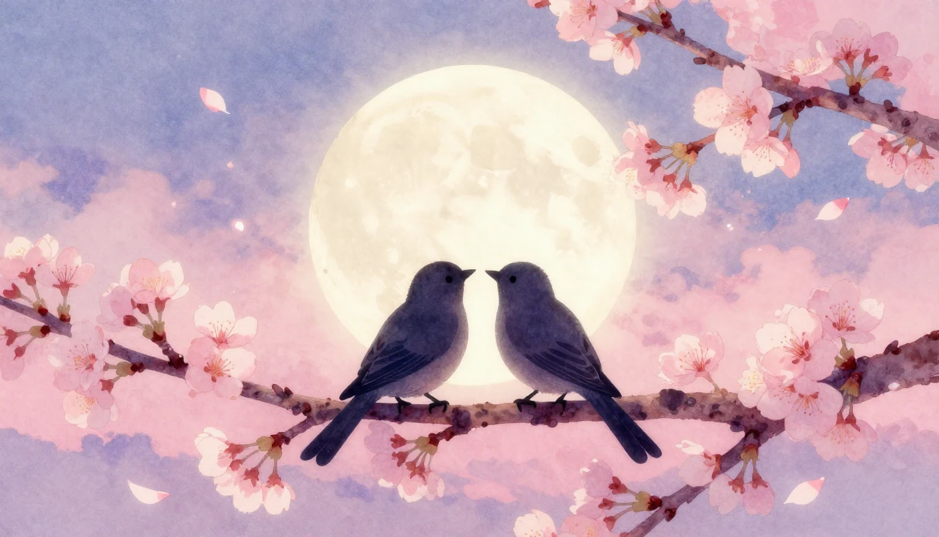 A soft and dreamy watercolor illustration depicting two silh...