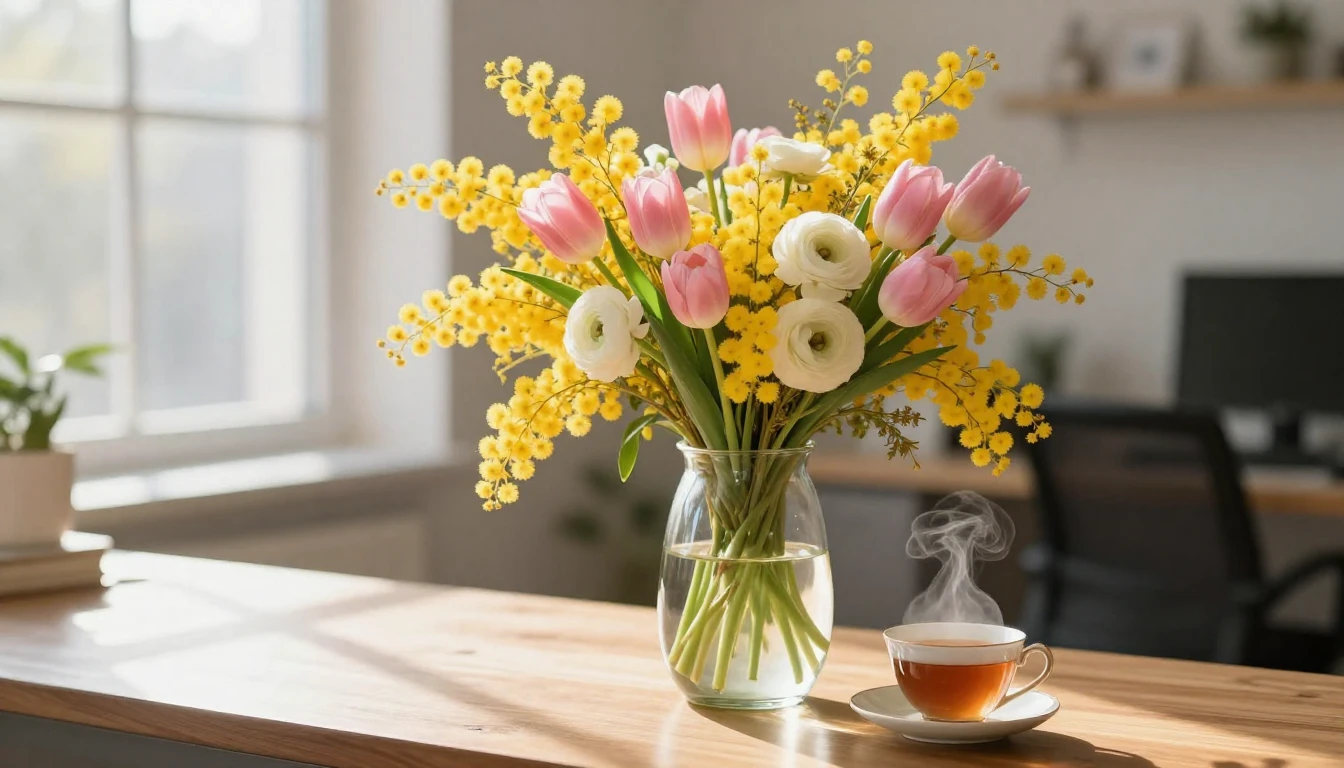 A sophisticated and vibrant spring composition featuring a l...