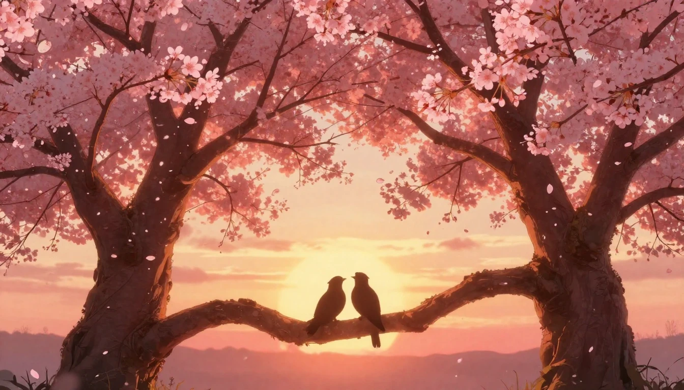 A romantic and dreamy composition featuring two majestic che...