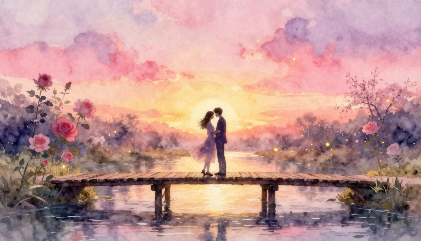 A delicate and ethereal watercolor painting depicting two si...