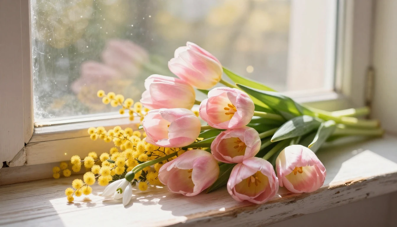 A delicate and heartwarming spring composition featuring a b...