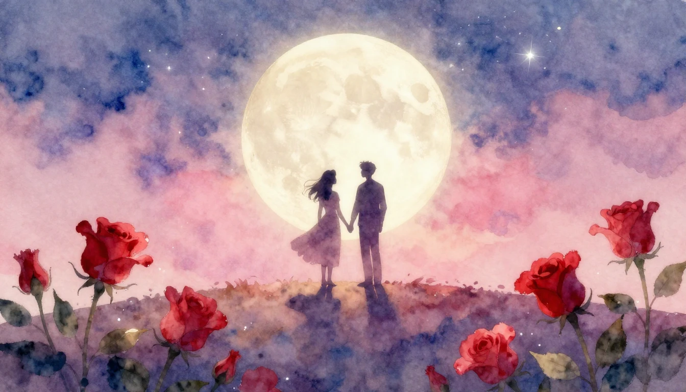 A dreamy and soft watercolor painting symbolizing eternal lo...