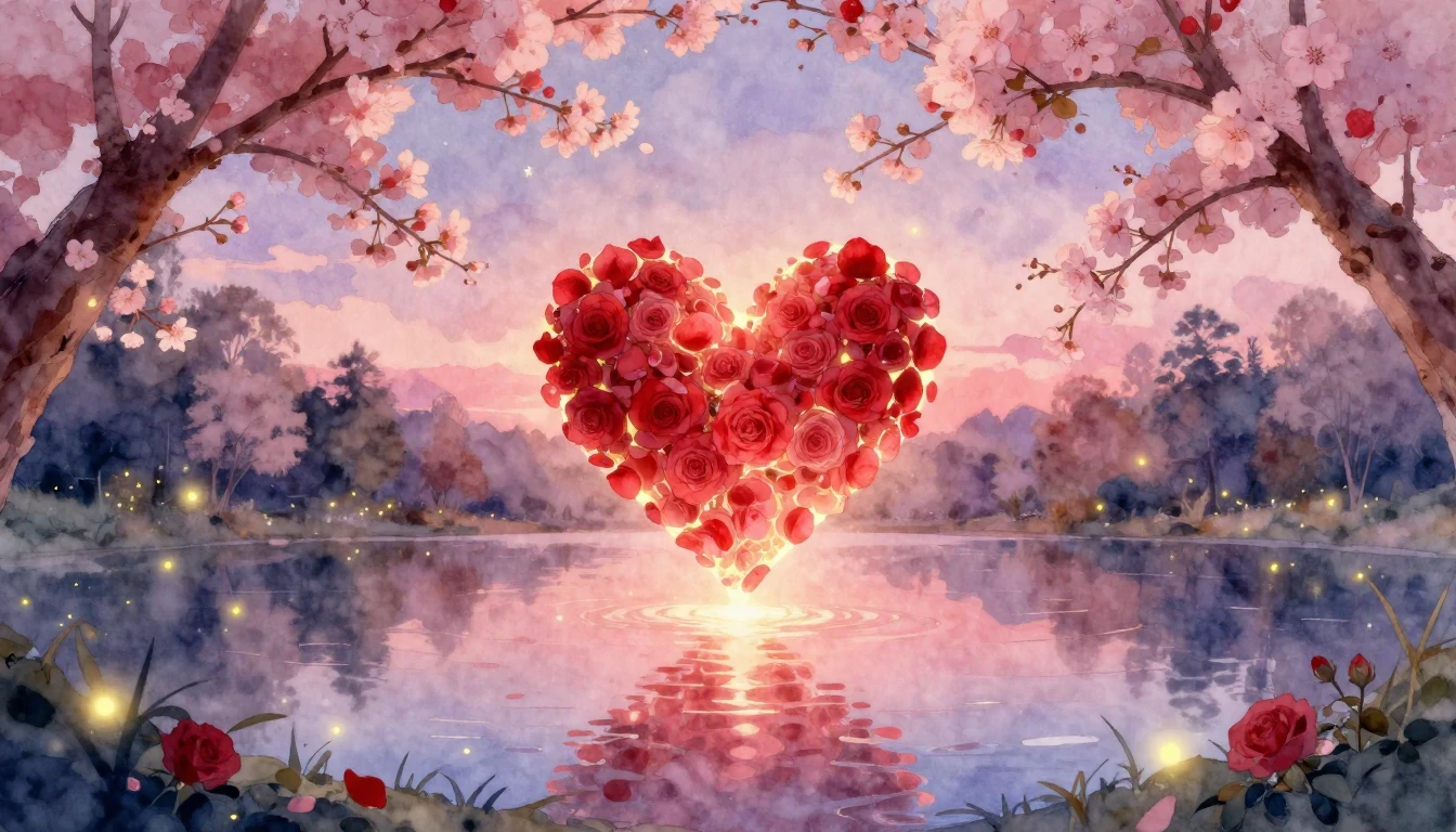 A dreamy and romantic watercolor painting depicting a magica...