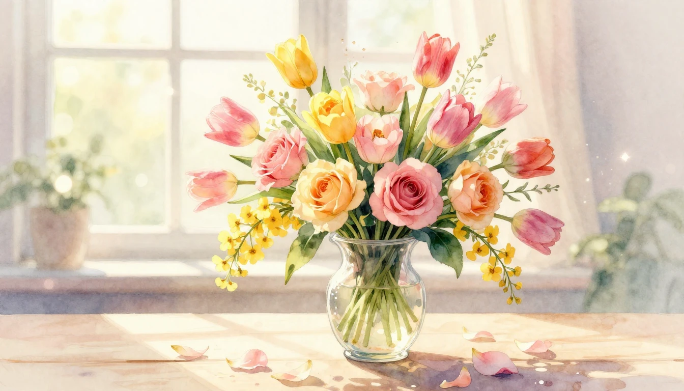 A beautiful, soft watercolor composition symbolizing feminin...