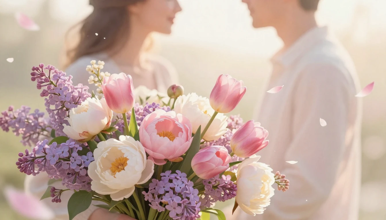 A romantic and ethereal composition featuring a large, lush ...