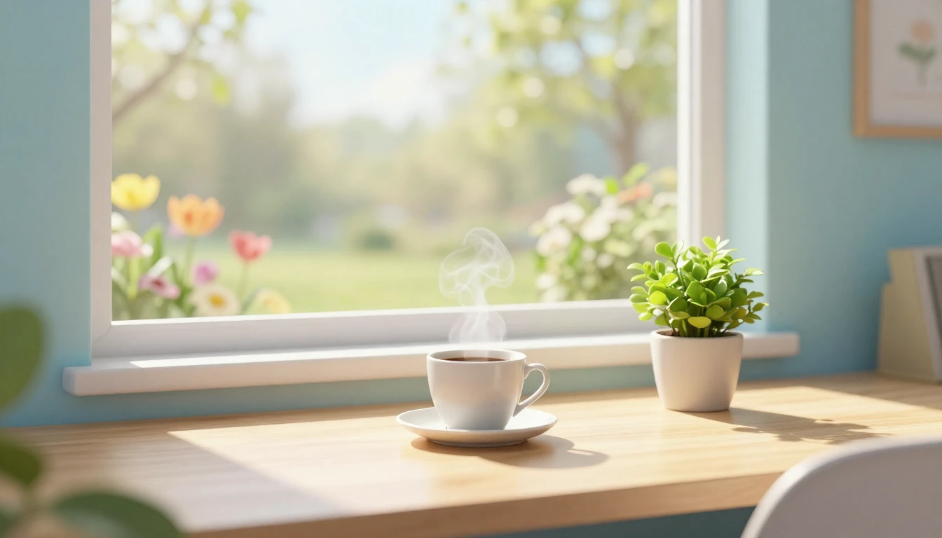 A serene and hopeful scene representing a new beginning. A b...