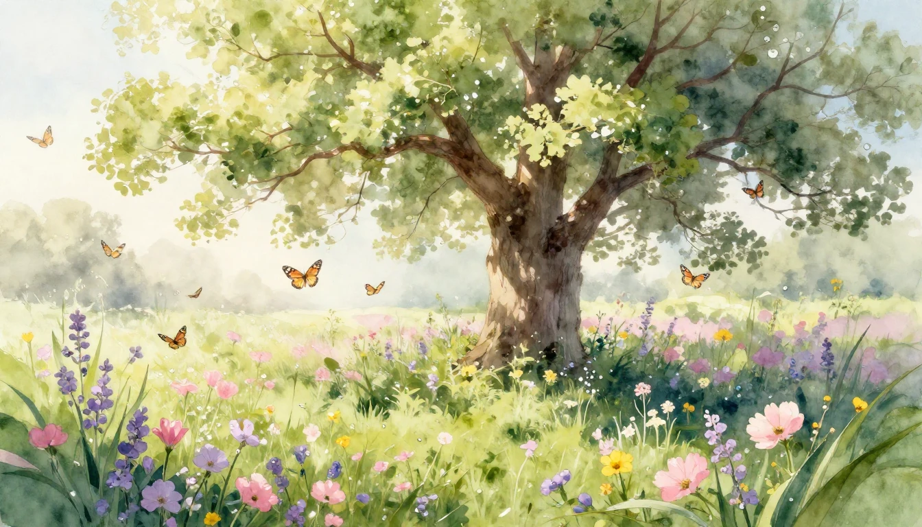 A vibrant and ethereal watercolor painting depicting the arr...