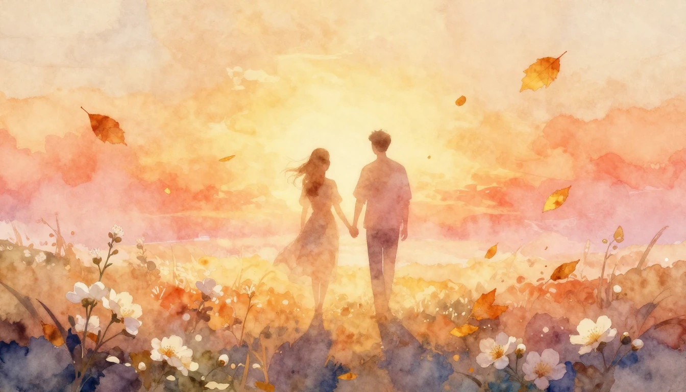 A soft and dreamy watercolor painting depicting two vague si...