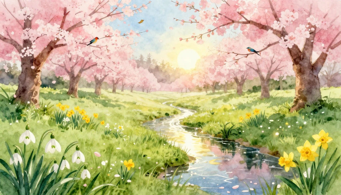 A beautiful, soft watercolor painting depicting the awakenin...