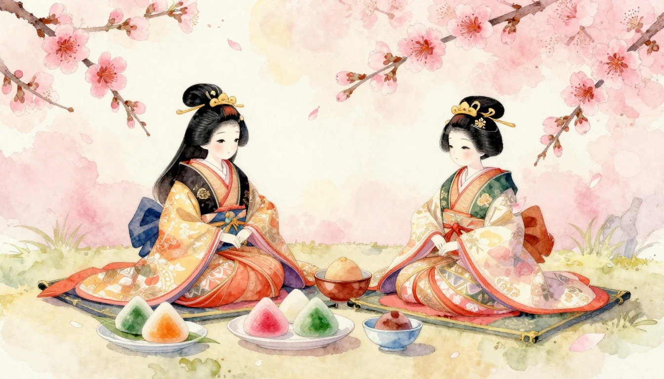 A delicate and serene watercolor painting of traditional Jap...