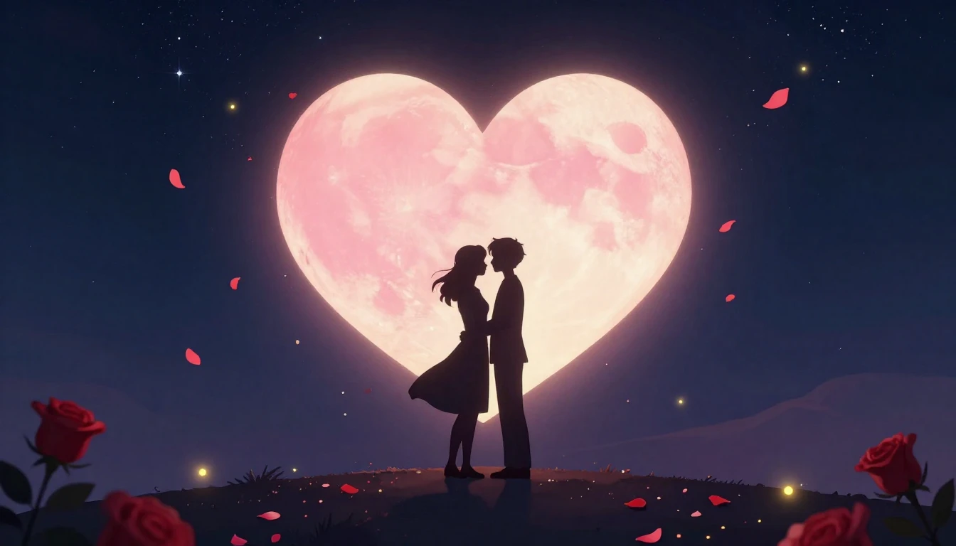 A romantic and whimsical illustration featuring two intertwi...