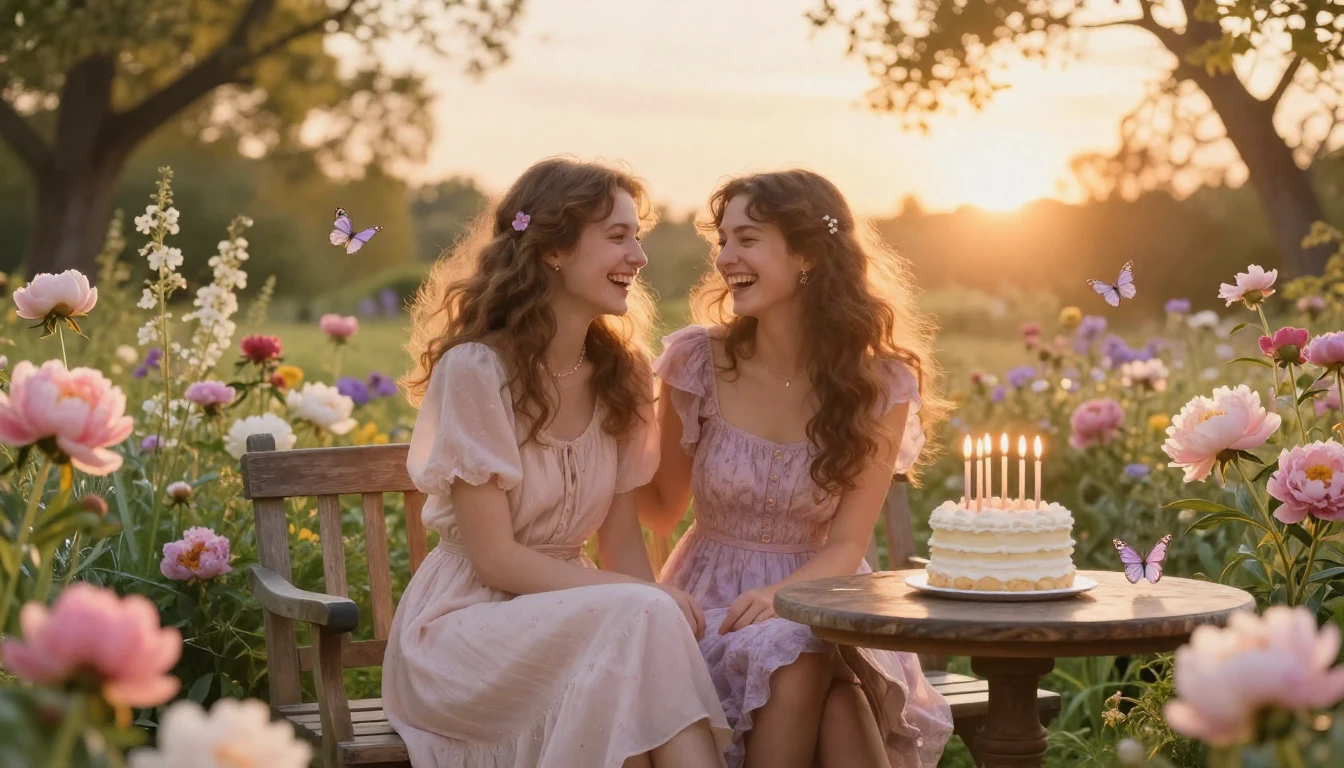 A warm and enchanting scene of two best friends sitting toge...