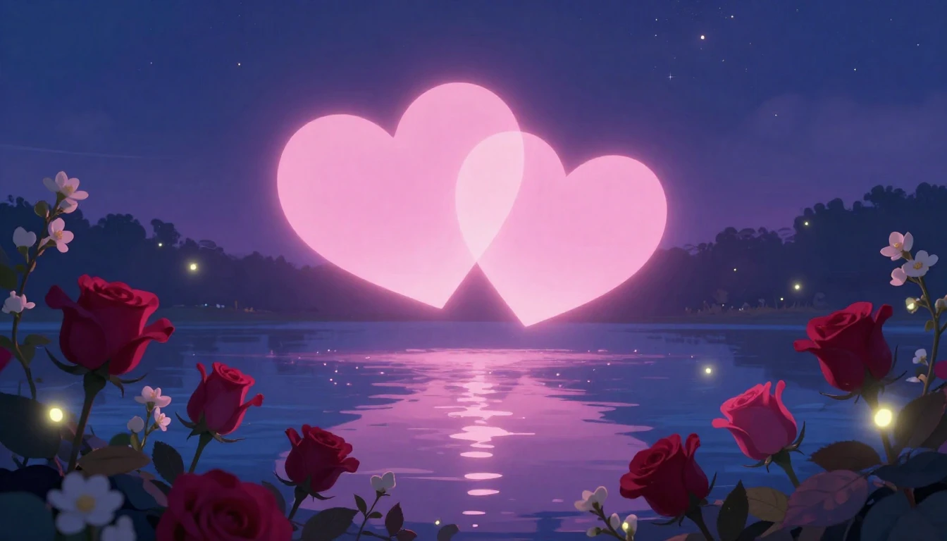 A romantic and dreamy illustration featuring two intertwined...