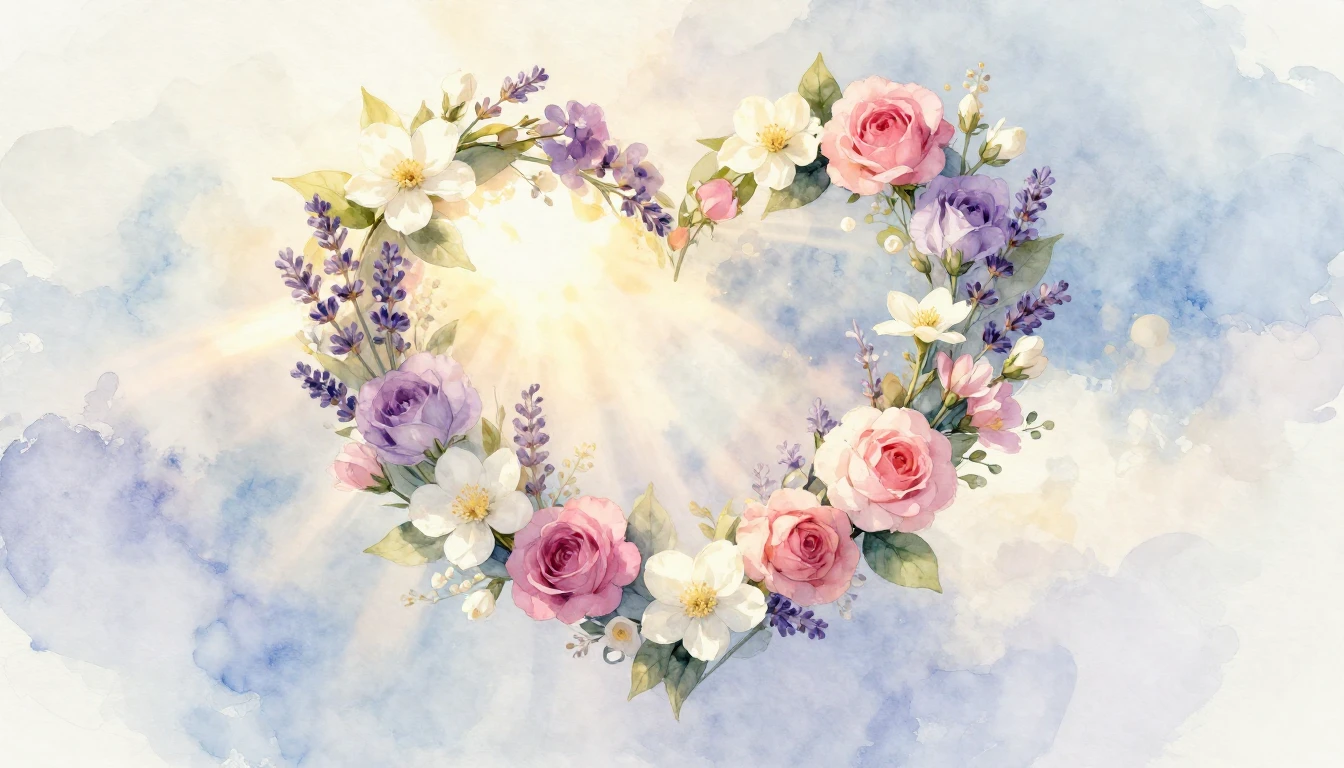 A soft, dreamy watercolor painting symbolizing motherly love...