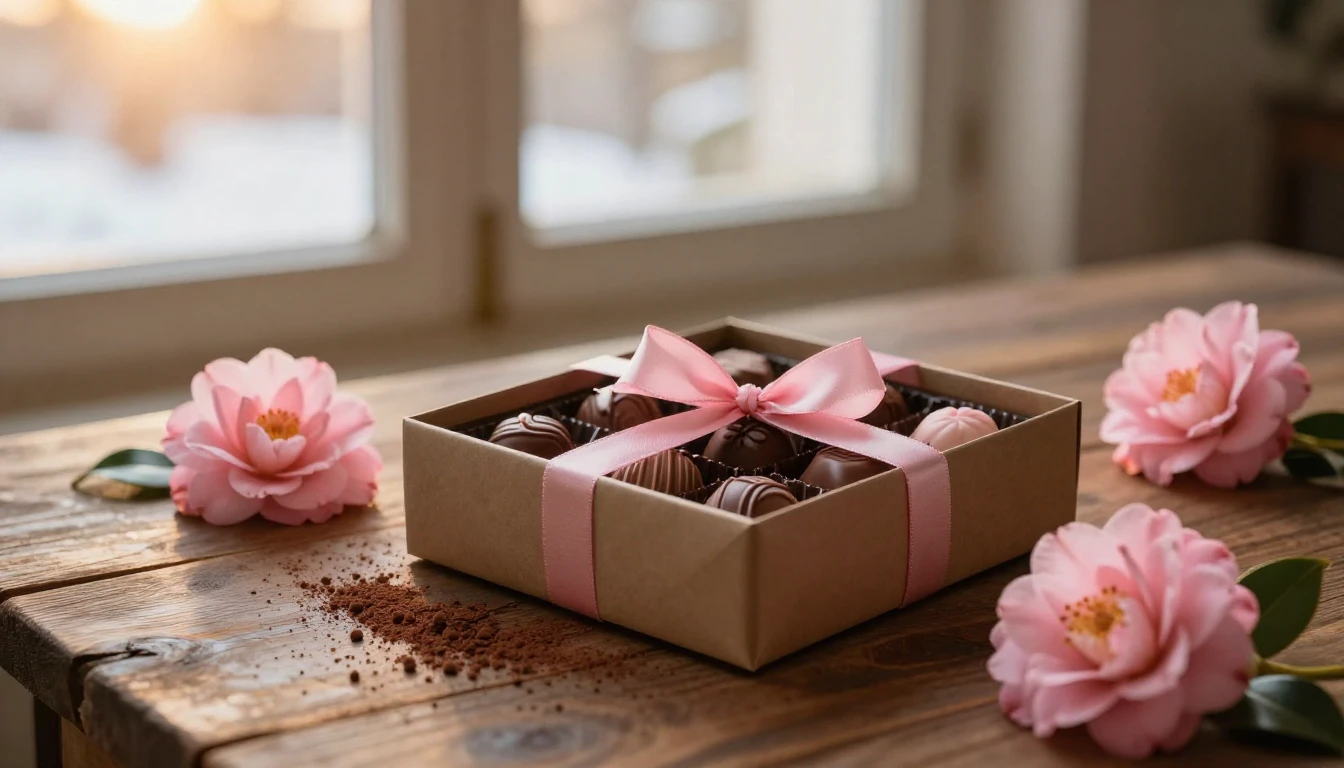 A warm and romantic Valentine's Day scene, featuring a beaut...