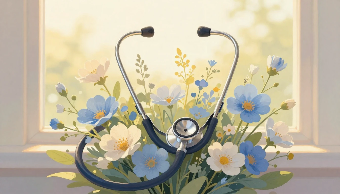 A beautiful and serene artistic illustration of a stethoscop...