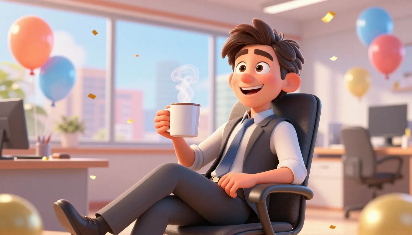 A charismatic and friendly boss character in a high-quality ...